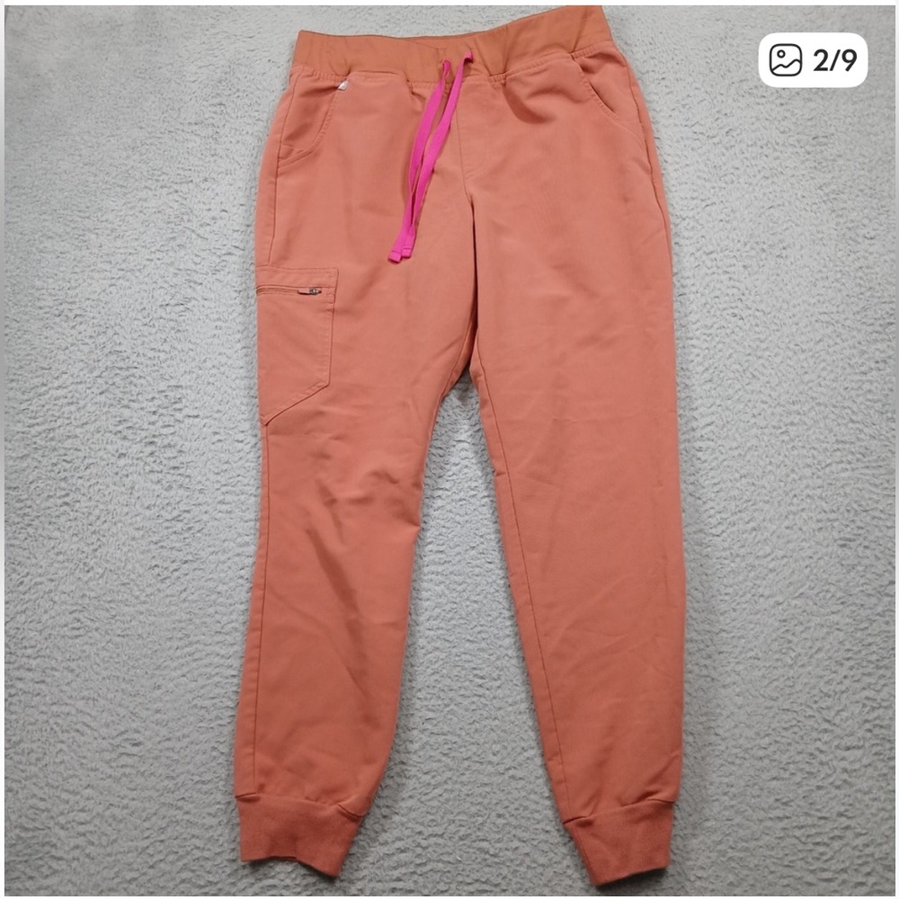 Figs women’s M jogger pants in Rust orange with Pink Drawstring